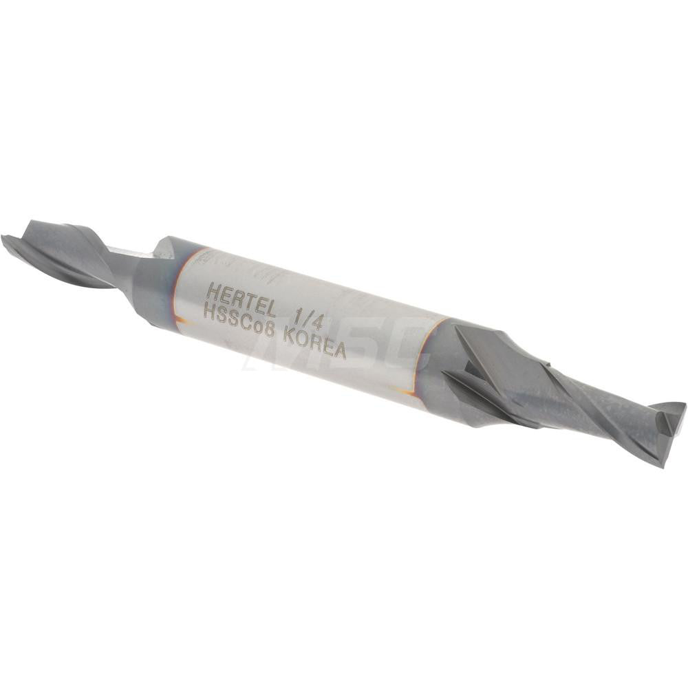 Hertel E7050016 Square End Mill 1/4'' Dia, 1/2'' LOC, 3/8'' Shank Dia, 3-1/8'' OAL, 2 Flutes, Cobalt