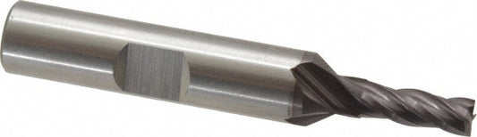 Cleveland C33244 Square End Mill 3/16'' Dia, 1/2'' LOC, 3/8'' Shank Dia, 2-3/8'' OAL, 4 Flutes, High Speed Steel