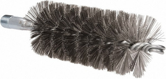 Schaefer Brush 43545 Double Stem & Double/Single Spiral Tube Brush 2" Dia, 7-1/4" OAL, Stainless Steel Bristles