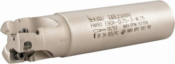 Iscar 3101949 Indexable Square-Shoulder End Mill HM90 E90A-D.75-3-W.75, 3/4" Cut Dia, 0.394" Max Depth of Cut, 3/4" Dia Weldon Flat Shank