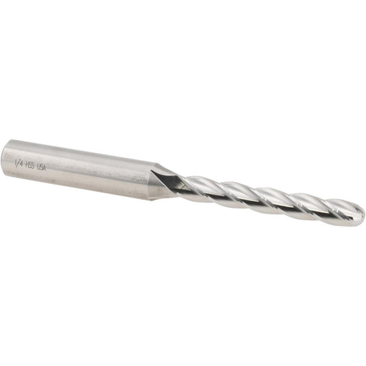 Cleveland C33344 Ball End Mill 1/4" Dia, 1-3/4" LOC, 4 Flute, High Speed Steel