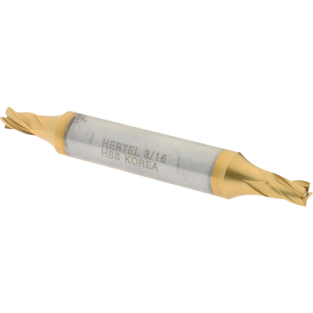 Hertel E899921319 Square End Mill 3/16'' Dia, 9/32'' LOC, 3/8'' Shank Dia, 2-3/4'' OAL, 4 Flutes, High Speed Steel