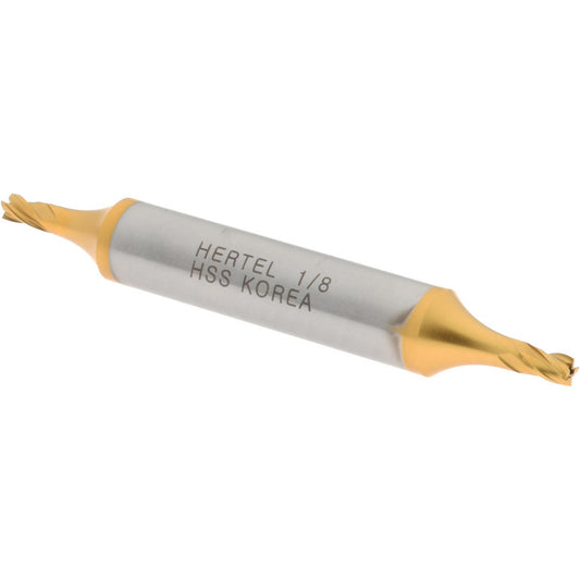 Hertel E899921316 Square End Mill 1/8'' Dia, 3/16'' LOC, 3/8'' Shank Dia, 2-3/4'' OAL, 4 Flutes, High Speed Steel