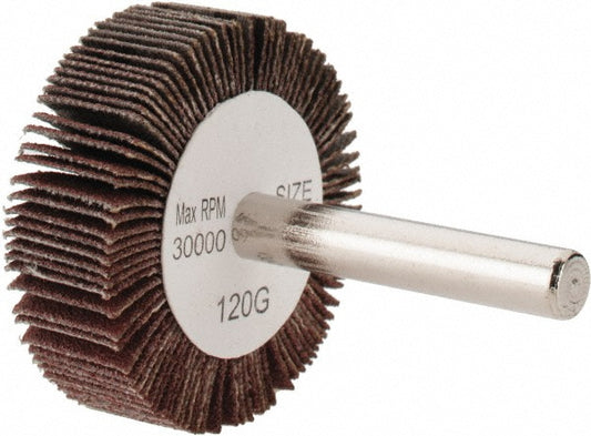 Tru-Maxx SZMFW3120 Mounted Flap Wheel 1-1/2" Dia, 1/2" Face Width, 120 Grit, Aluminum Oxide