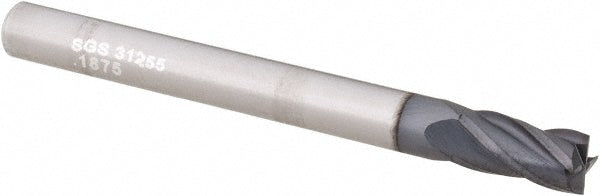Kyocera SGS Precision Tools 31255 Square End Mill 3/16" Dia, 3/8" LOC, 4 Flute, Solid Carbide