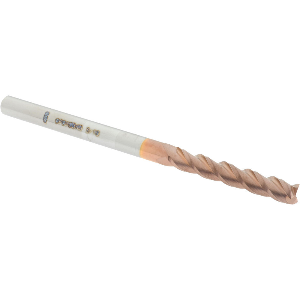 Accupro 87810545 Square End Mill 3/16'' Dia, 1-1/8'' LOC, 3/16'' Shank Dia, 3'' OAL, 3 Flutes, Solid Carbide