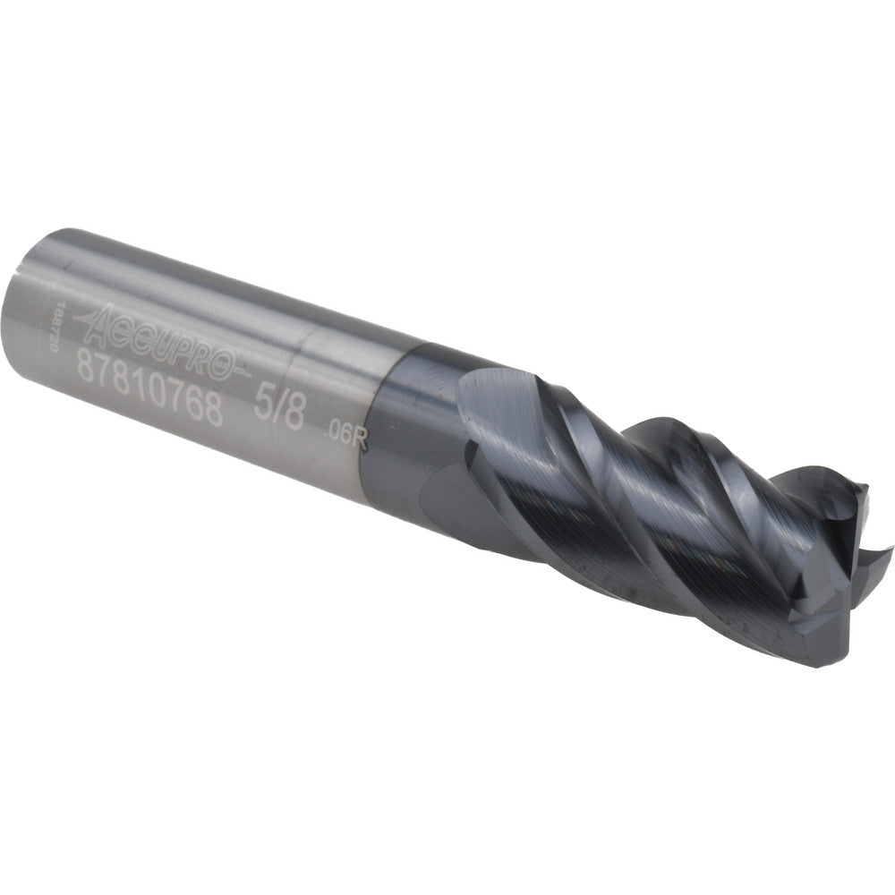Accupro 87810768 Corner Radius End Mill 5/8" Dia, 1-1/4" LOC, 0.06" Radius, 4 Flutes, Solid Carbide
