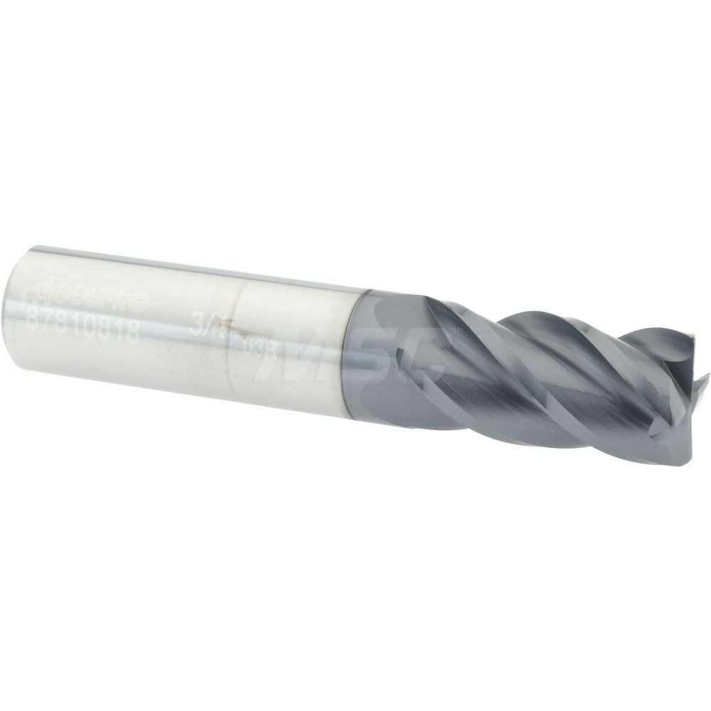 Accupro 87810818 Corner Radius End Mill 3/4" Dia, 1-1/2" LOC, 0.03" Radius, 4 Flutes, Solid Carbide