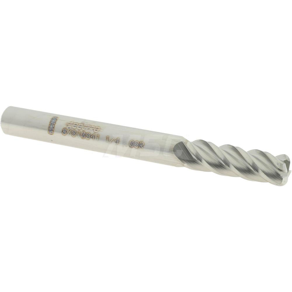 Accupro 87810941 Corner Radius End Mill 1/4" Dia, 3/4" LOC, 0.06" Radius, 4 Flutes, Solid Carbide