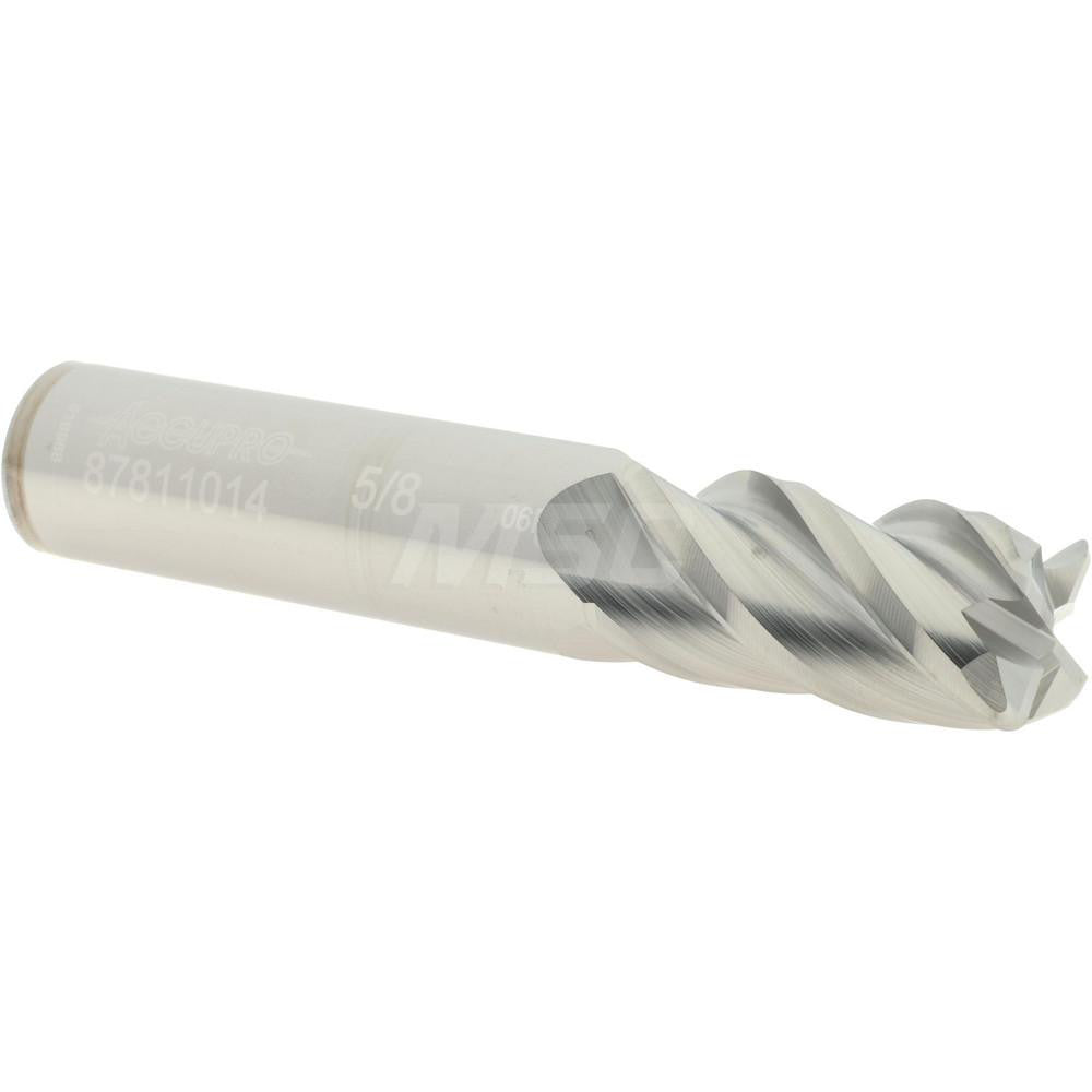 Accupro 87811014 Corner Radius End Mill 5/8" Dia, 1-1/4" LOC, 0.06" Radius, 4 Flutes, Solid Carbide