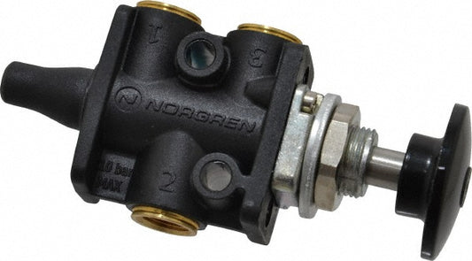 Norgren 03040422 Manually Operated Valve 0.25" NPT Outlet, Packed Spool, Button Palm Blk Actuated