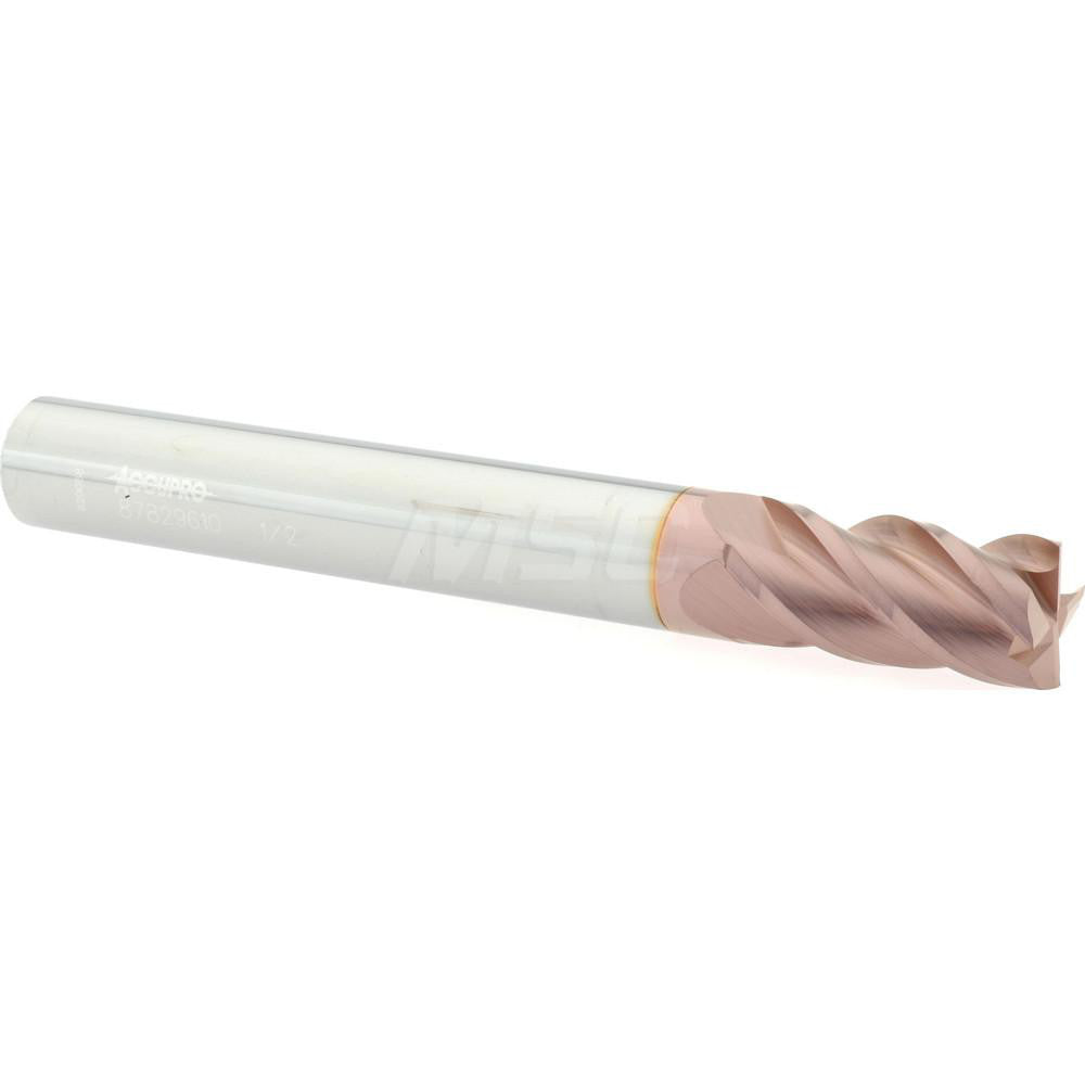 Accupro 87829610 Square End Mill 1/2'' Dia, 1'' LOC, 1/2'' Shank Dia, 4'' OAL, 4 Flutes, Solid Carbide