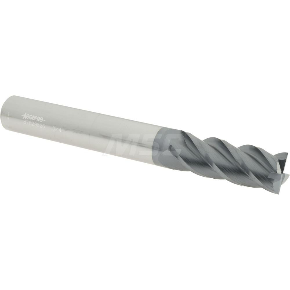 Accupro 87829826 Square End Mill 3/4'' Dia, 2'' LOC, 3/4'' Shank Dia, 6'' OAL, 4 Flutes, Solid Carbide