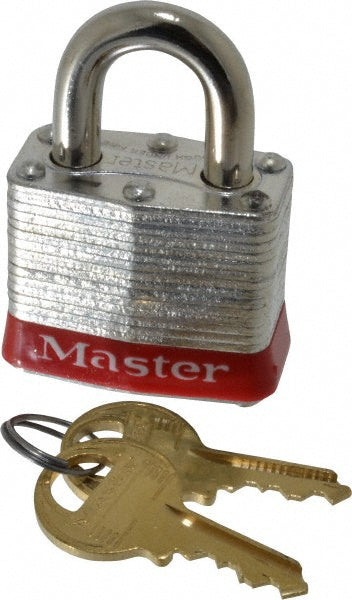 Master Lock 3KARED-3562 Lockout Padlock Keyed Alike, Laminated Steel, Steel Shackle, Red