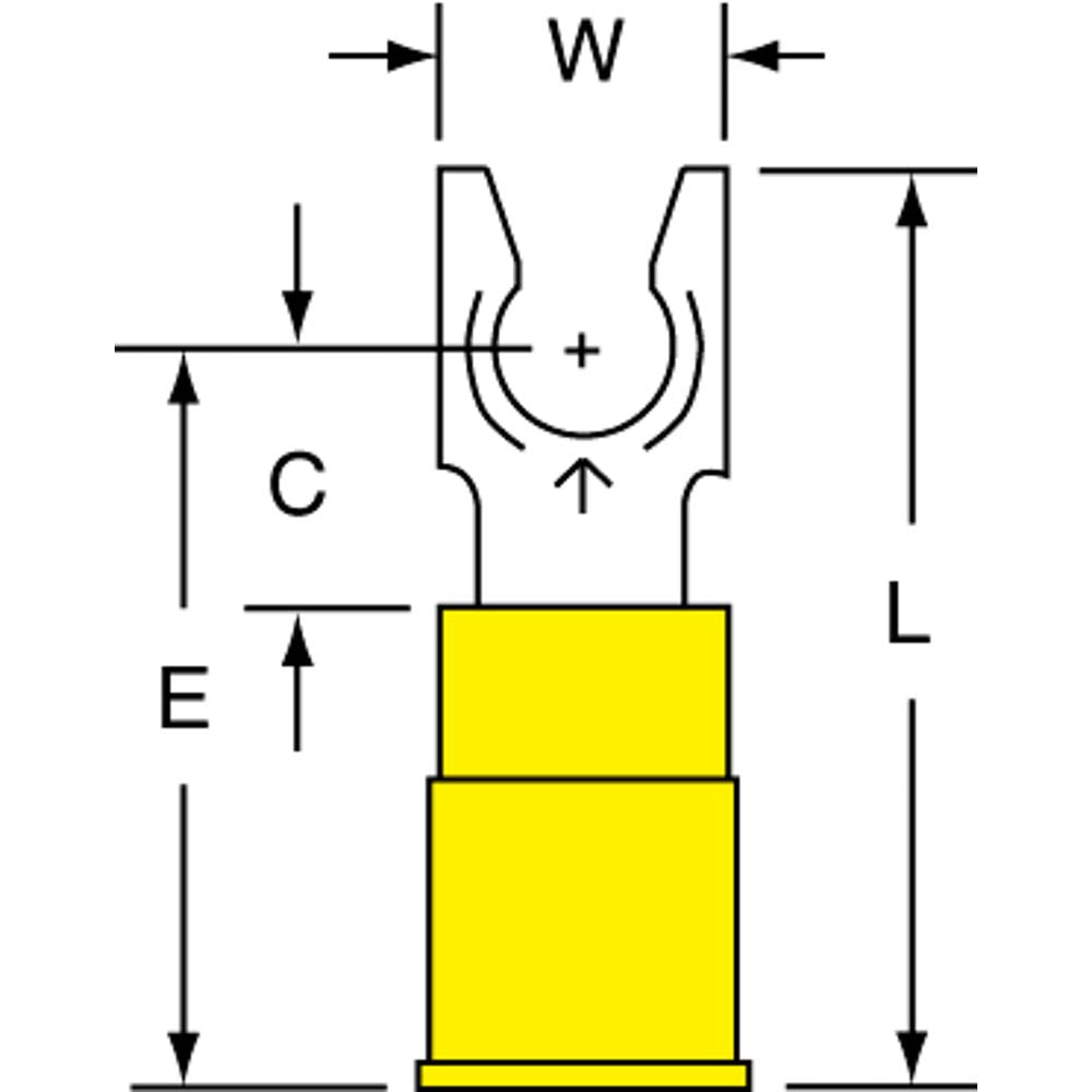 3M 7010349251 Standard Fork Terminal Yellow, Nylon, Partially Insulated, #10 Stud, Crimp