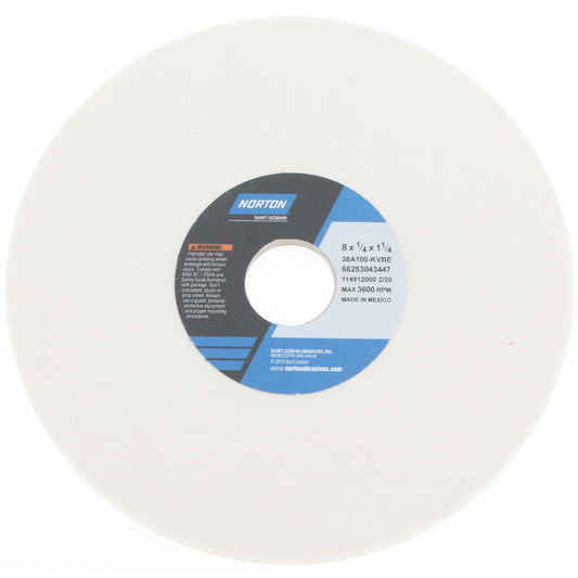 Norton 66253043447 Surface Grinding Wheel 8" Dia, 1/4" Thick, 1-1/4" Hole, 100 Grit, K Hardness