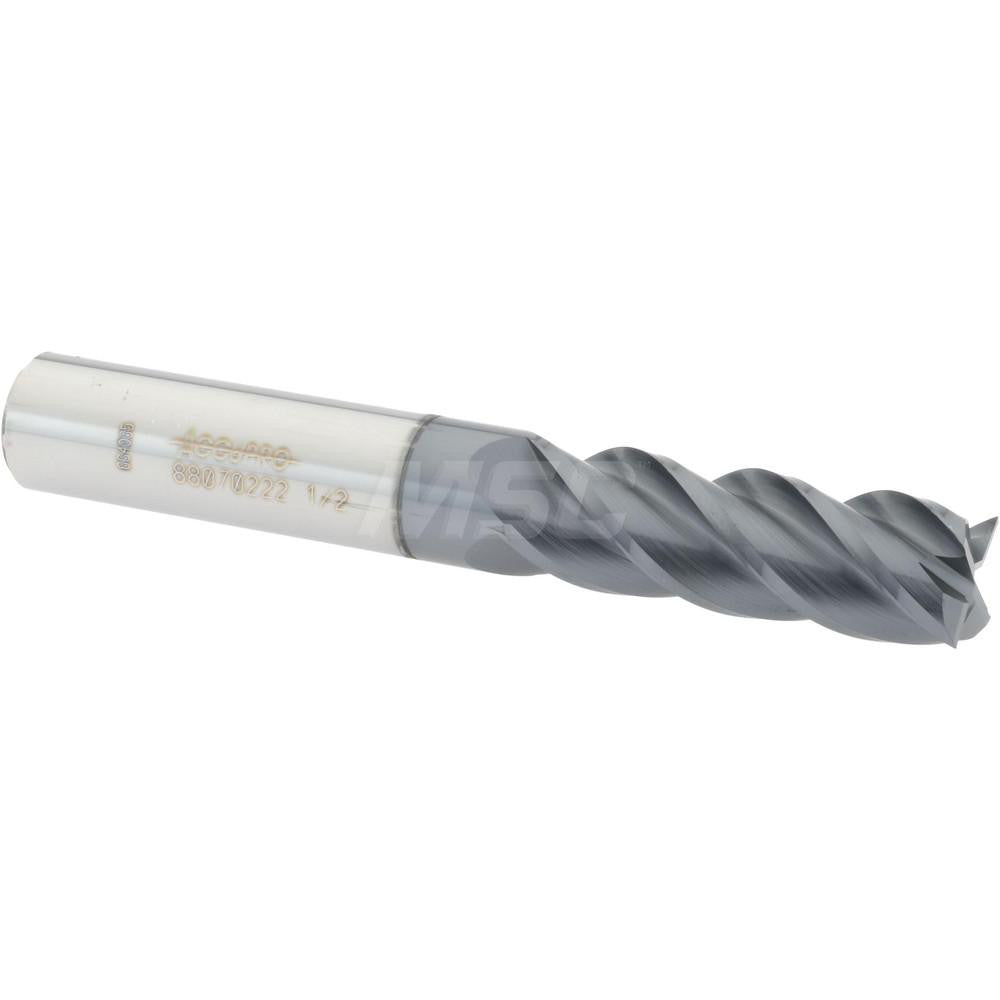 Accupro 88070222 Square End Mill 1/2'' Dia, 1-1/2'' LOC, 1/2'' Shank Dia, 3-1/2'' OAL, 4 Flutes, Solid Carbide
