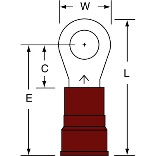 3M 7010397386 Circular Ring Terminal Partially Insulated, 8 AWG, Crimp Connection