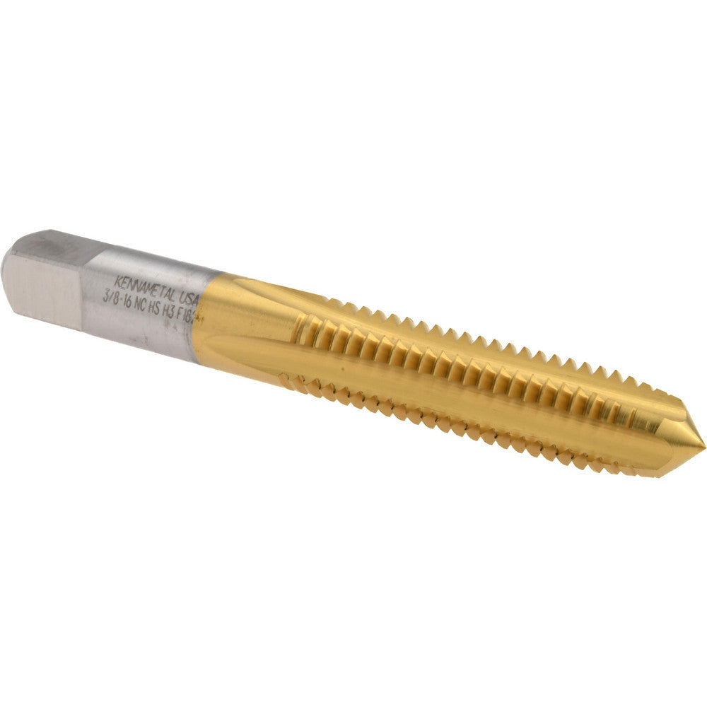 Kennametal 1544538 Straight Flute Tap 3/8-16 UNC, 4 Flute, Plug Chamfer, 3B Class of Fit, High-Speed Steel, Titanium Nitride Finish