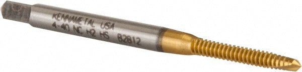 Kennametal 1544800 Spiral Point Tap #4-40 UNC, 2 Flutes, Plug Chamfer, 2B/3B Class of Fit, HSS, TiN Coated