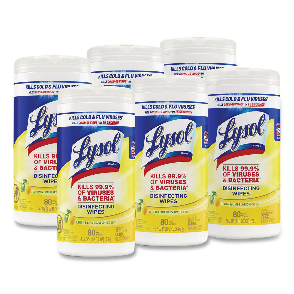 Lysol RAC77182CT Disinfecting Wipes, 1-Ply, 7" x 7.25", Lemon and Lime Blossom, White