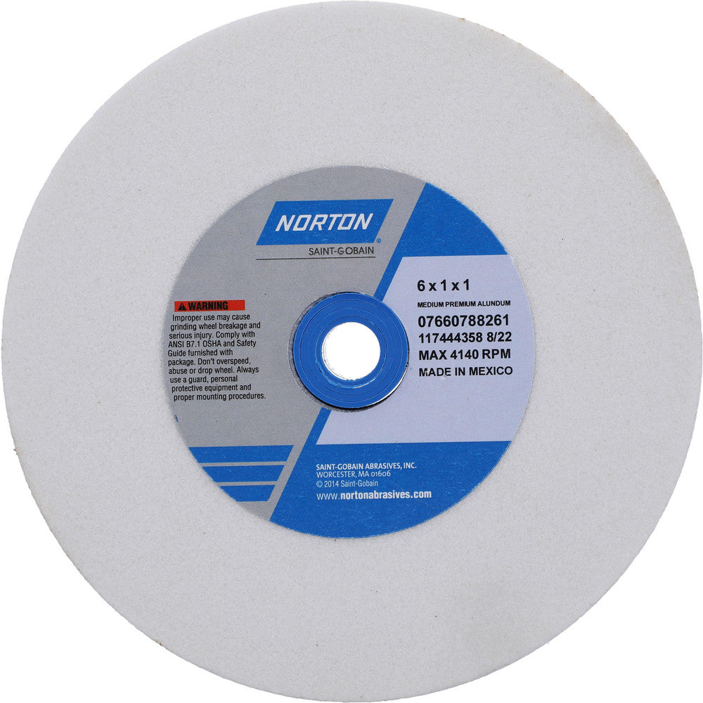 Norton 07660788261 Bench & Pedestal Grinding Wheel 6" Dia, 1" Thick, 1" Hole Dia, Aluminum Oxide