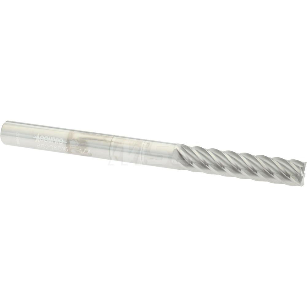 Accupro 88206016 Square End Mill 1/4'' Dia, 1-1/8'' LOC, 1/4'' Shank Dia, 3'' OAL, 6 Flutes, Solid Carbide