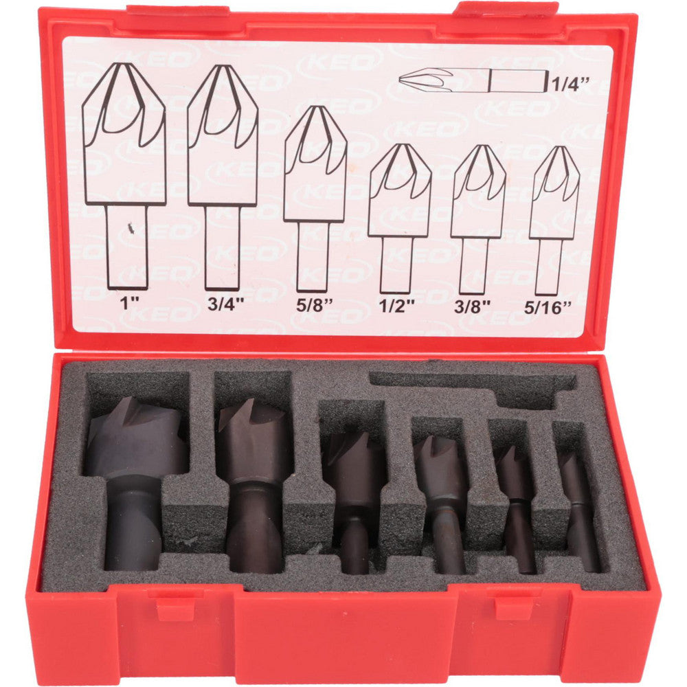 Keo 919-000-407 Countersink Set 7 Pc, 1/4 to 1" Head Dia, 6 Flute, 90 &deg Included Angle