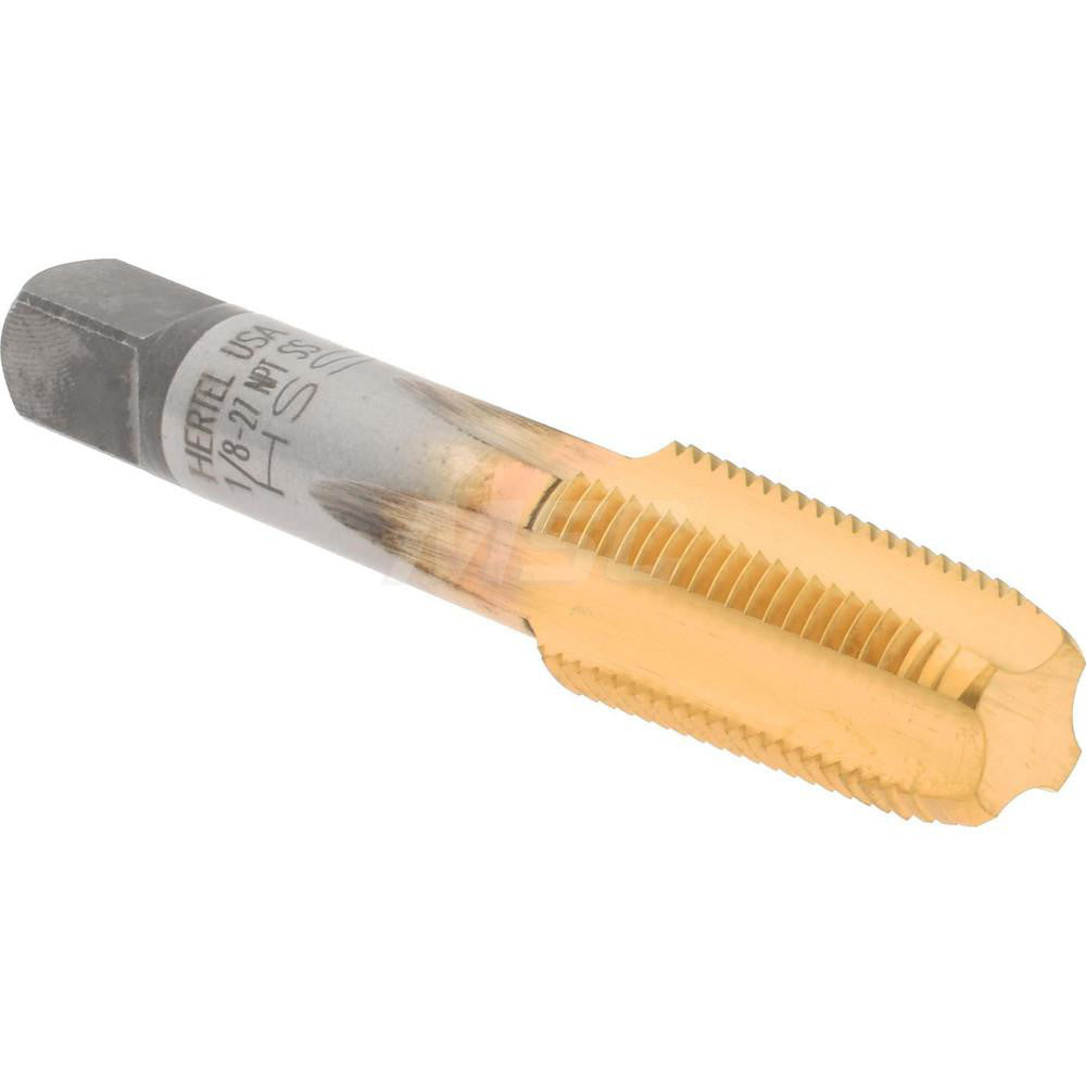 Hertel G127048T-S Standard Pipe Tap 1/8-27, NPT, 4 Flutes, High Speed Steel, TiN Finish