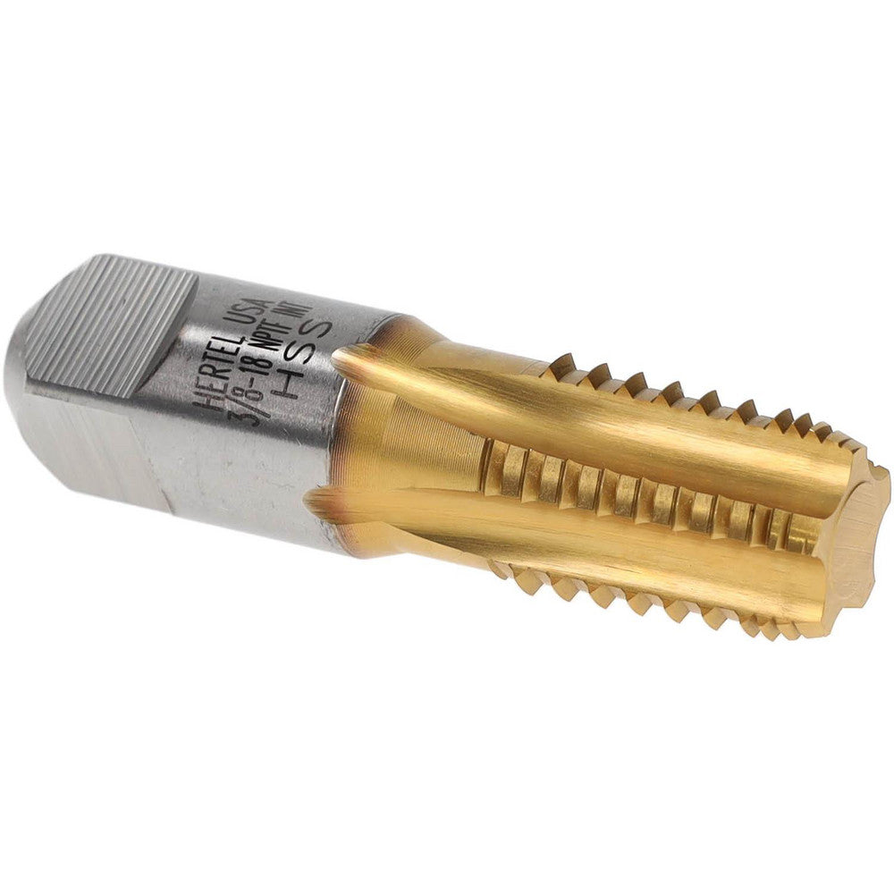 Hertel R127450T-S 3/8-18 NPTF, 5 Flutes, TiN Coated, High Speed Steel, Interrupted Thread Pipe Tap
