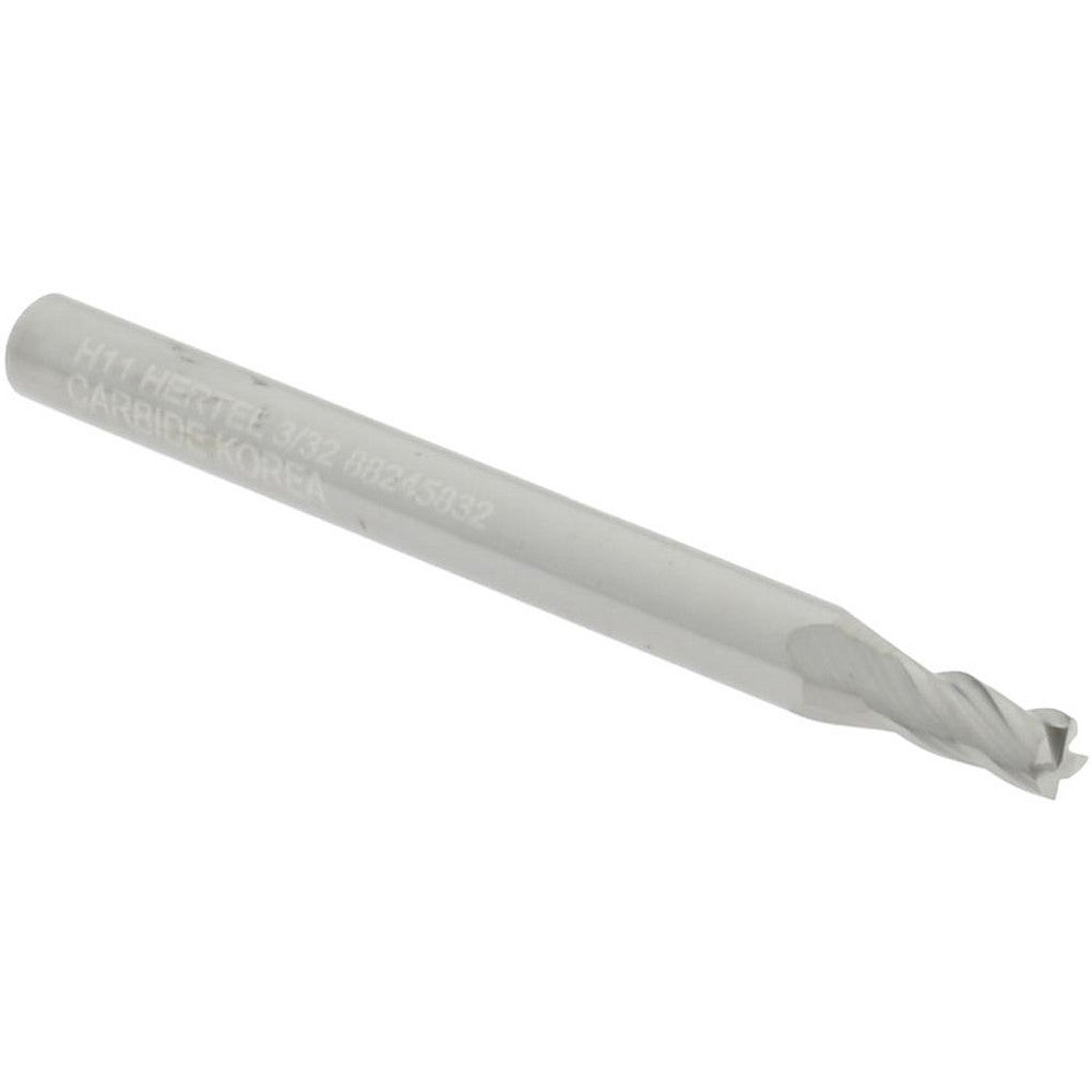 Hertel 88245832 Square End Mill 3/32" Dia, 3/16" LOC, 4 Flute, Solid Carbide