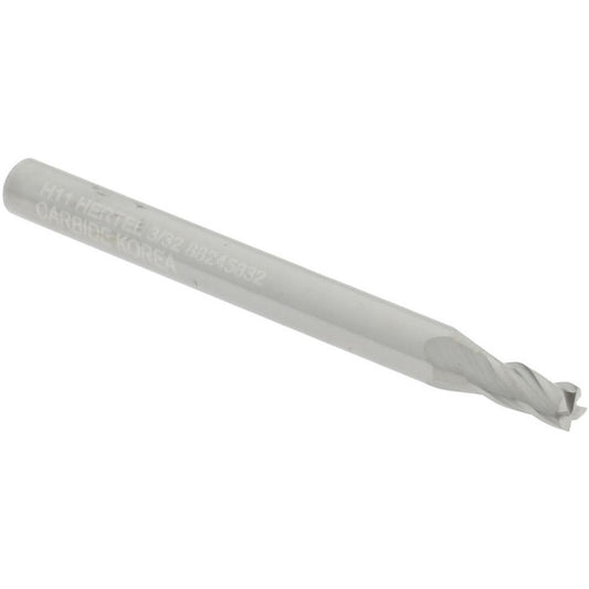 Hertel 88245832 Square End Mill 3/32" Dia, 3/16" LOC, 4 Flute, Solid Carbide