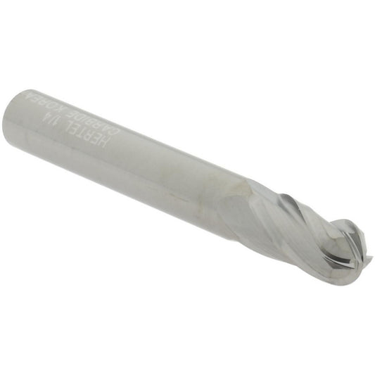 Hertel E599924524 Ball End Mill 1/4" Dia, 1/2" LOC, 4 Flute, Solid Carbide
