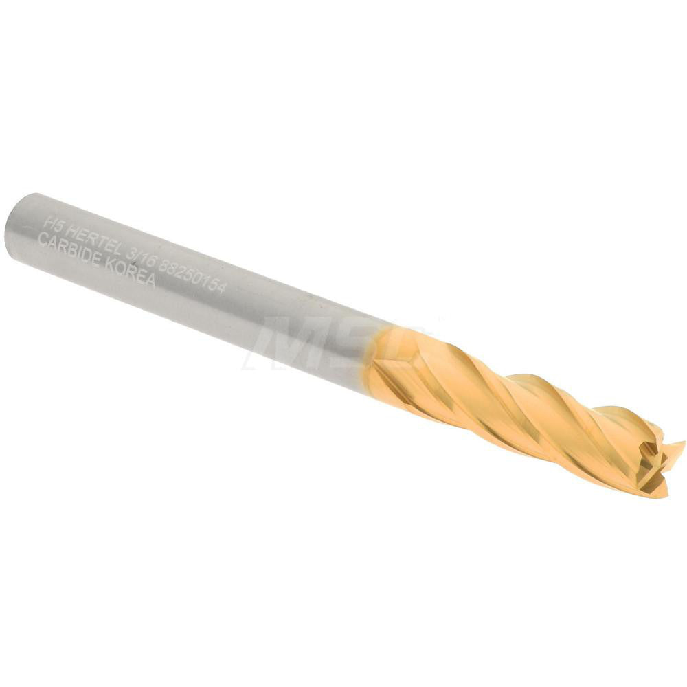 Hertel 88250154 Square End Mill 3/16" Dia, 5/8" LOC, 4 Flute, Solid Carbide