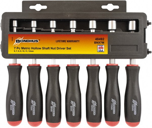 Bondhus 48492 Nut Driver Set 7 Pc, 6 to 12 mm, Hollow Shaft, Ergonomic Handle
