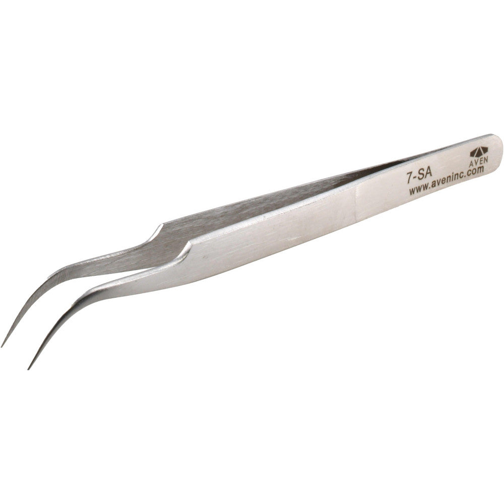 Aven 18072USA Precision Tweezer 7-SA, Curved Tip, 4-1/2" OAL