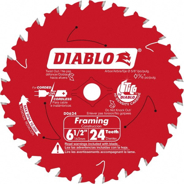 DIABLO D0624X Wet & Dry Cut Saw Blade 6-1/2" Dia, 5/8" Arbor Hole, 0.059" Kerf Width, 24 Teeth