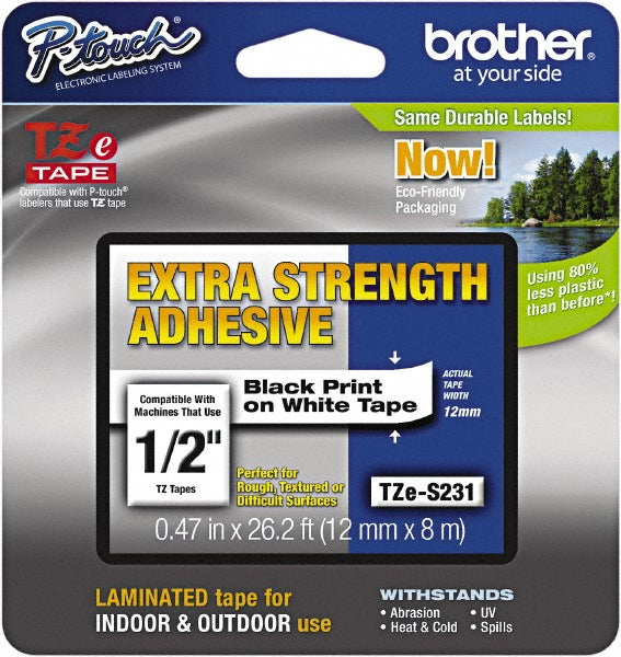Brother TZES231G Tape Cassette 1/2" x 26', Paper & Plastic, White