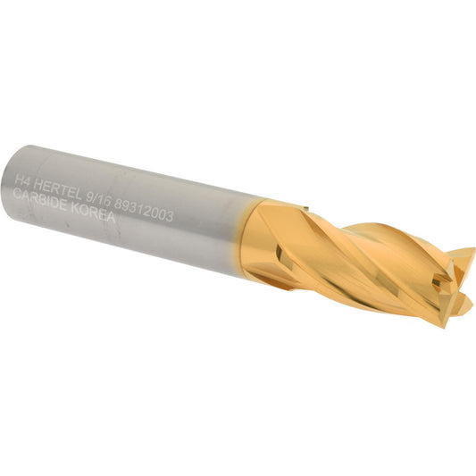 Hertel 89312003 Square End Mill 9/16" Dia, 1-1/8" LOC, 4 Flute, Solid Carbide