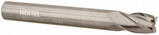 Hertel E599924661 Square End Mill 8.00 mm Dia, 12.00 mm LOC, 4 Flute, Solid Carbide
