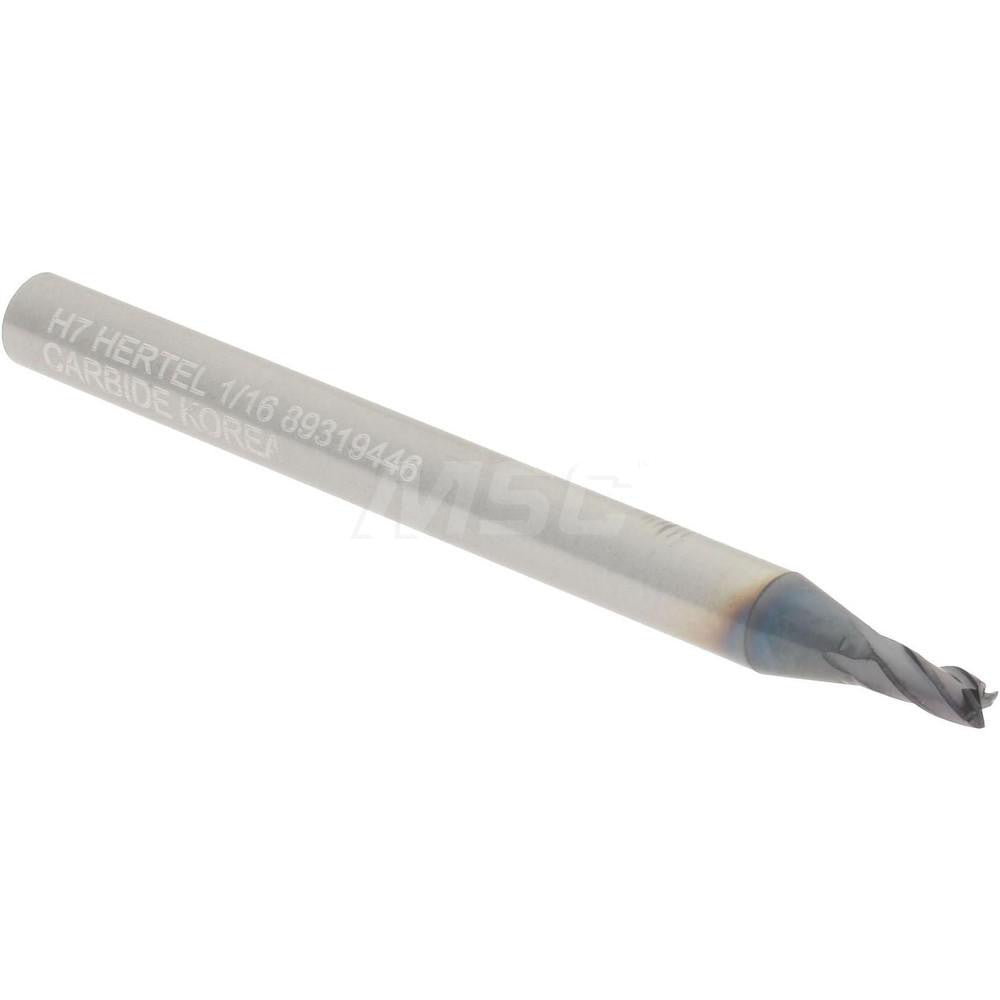 Hertel 89319446 Square End Mill 0.0625" Dia, 0.1250" LOC, 4 Flute, Solid Carbide