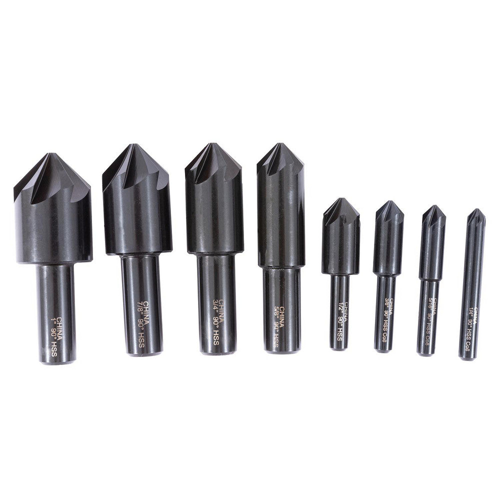 Hertel GX89329841 Countersink Set 8 Pc, 1/4 to 1" Head Dia, 6 Flute, 90 deg Included Angle