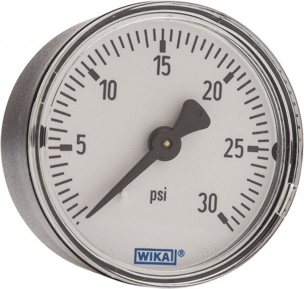 Wika 4253272 Pressure Gauge 2" Dial, 0 to 30 psi, 1/4" Thread, NPT, Center Back Mount
