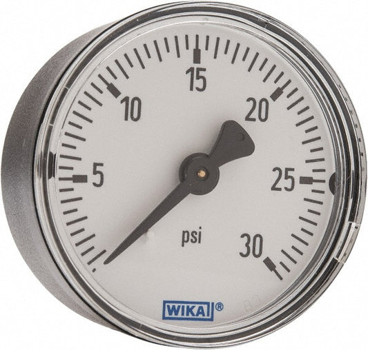 Wika 4253272 Pressure Gauge 2" Dial, 0 to 30 psi, 1/4" Thread, NPT, Center Back Mount