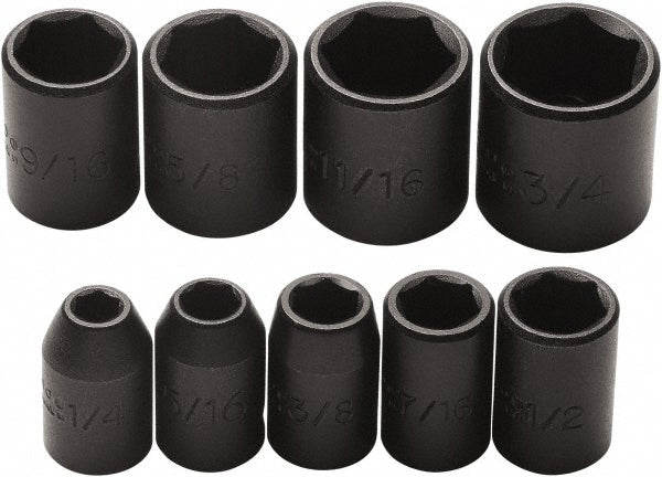 Proto J72102 Impact Standard Socket Set 9 Pc, 3/8" Drive, 1/4 to 3/4" Socket