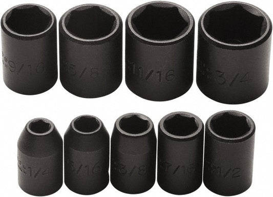 Proto J72102 Impact Standard Socket Set 9 Pc, 3/8" Drive, 1/4 to 3/4" Socket
