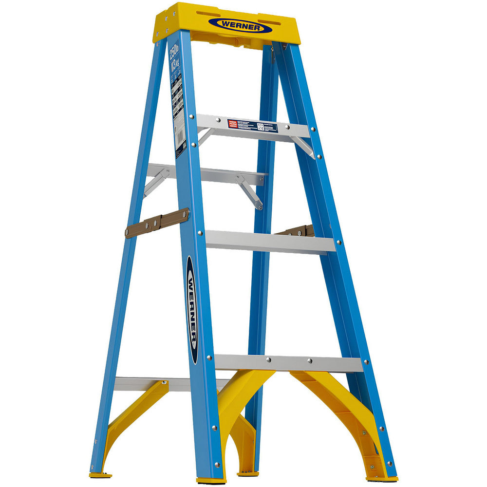 Werner 6004 3 Step Fiberglass Foldable Step Ladder Type I 250 lb Capacity 4' Height