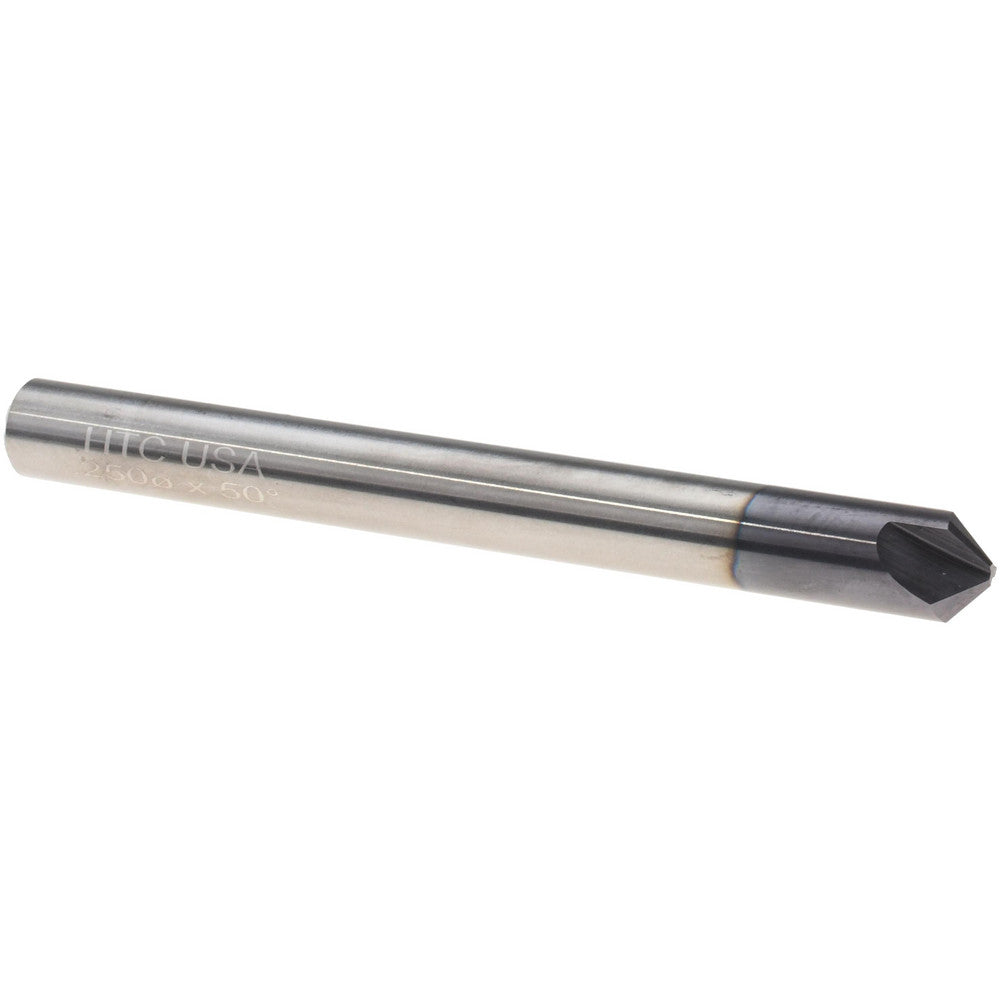 Harvey Tool 18550-C3 Chamfer Mill 1/4" Dia, 1/4" Shank Dia, 100 deg, 3 Flute, Solid Carbide, Single End