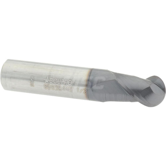 Accupro 89838445 Ball End Mill 0.5" Dia, 0.625" LOC, 2 Flute, Solid Carbide