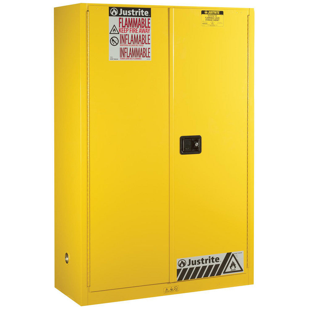 Justrite Mfg. Company 894520 Flammable & Hazardous Storage Cabinets 45 gal Drum, 2 Door, 2 Shelf, Self Closing, Yellow